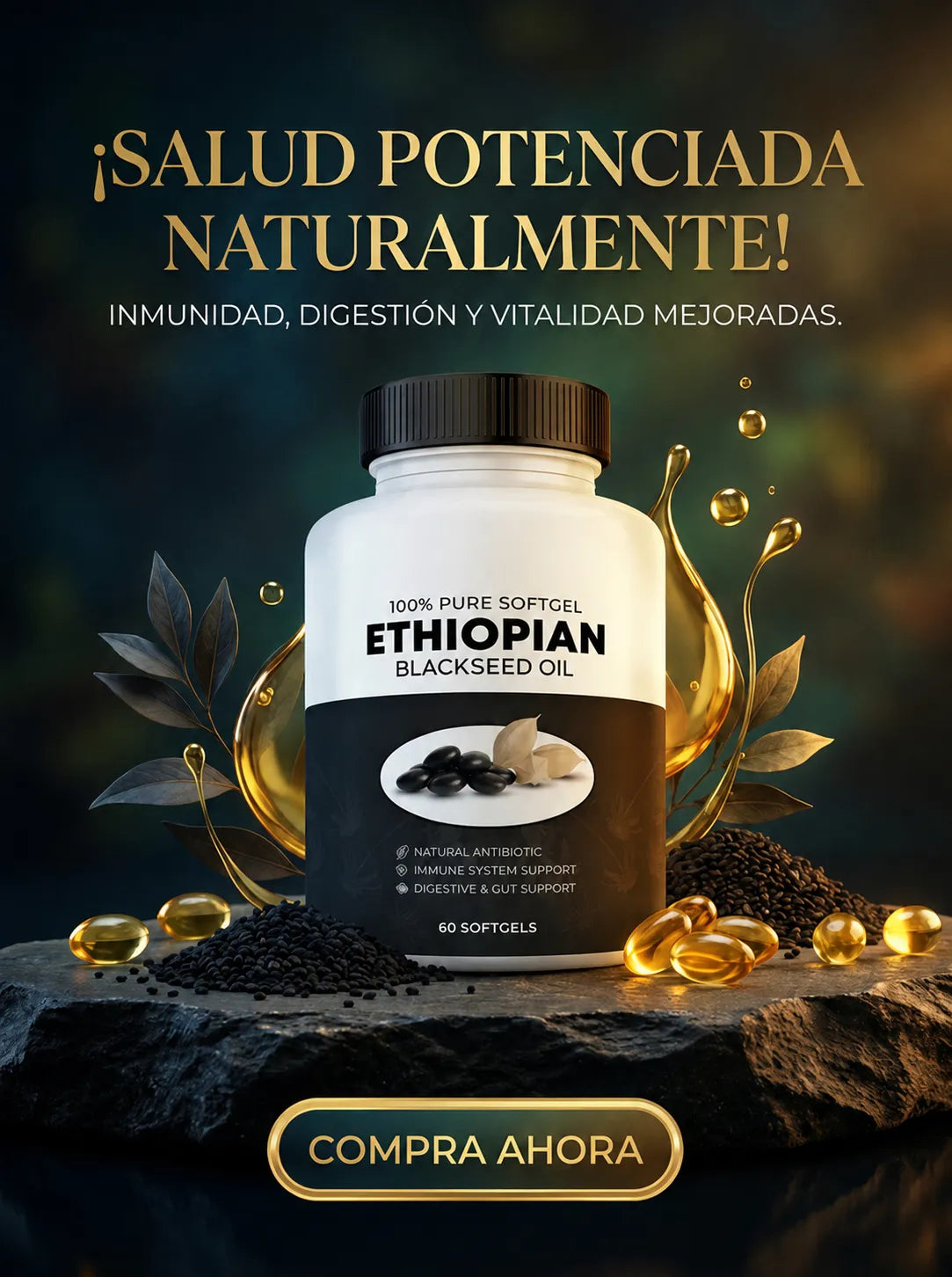Ethiopian Black Seed Oil – Aceite de Semilla Negra Etíope Alta Potencia (60 Softgels)