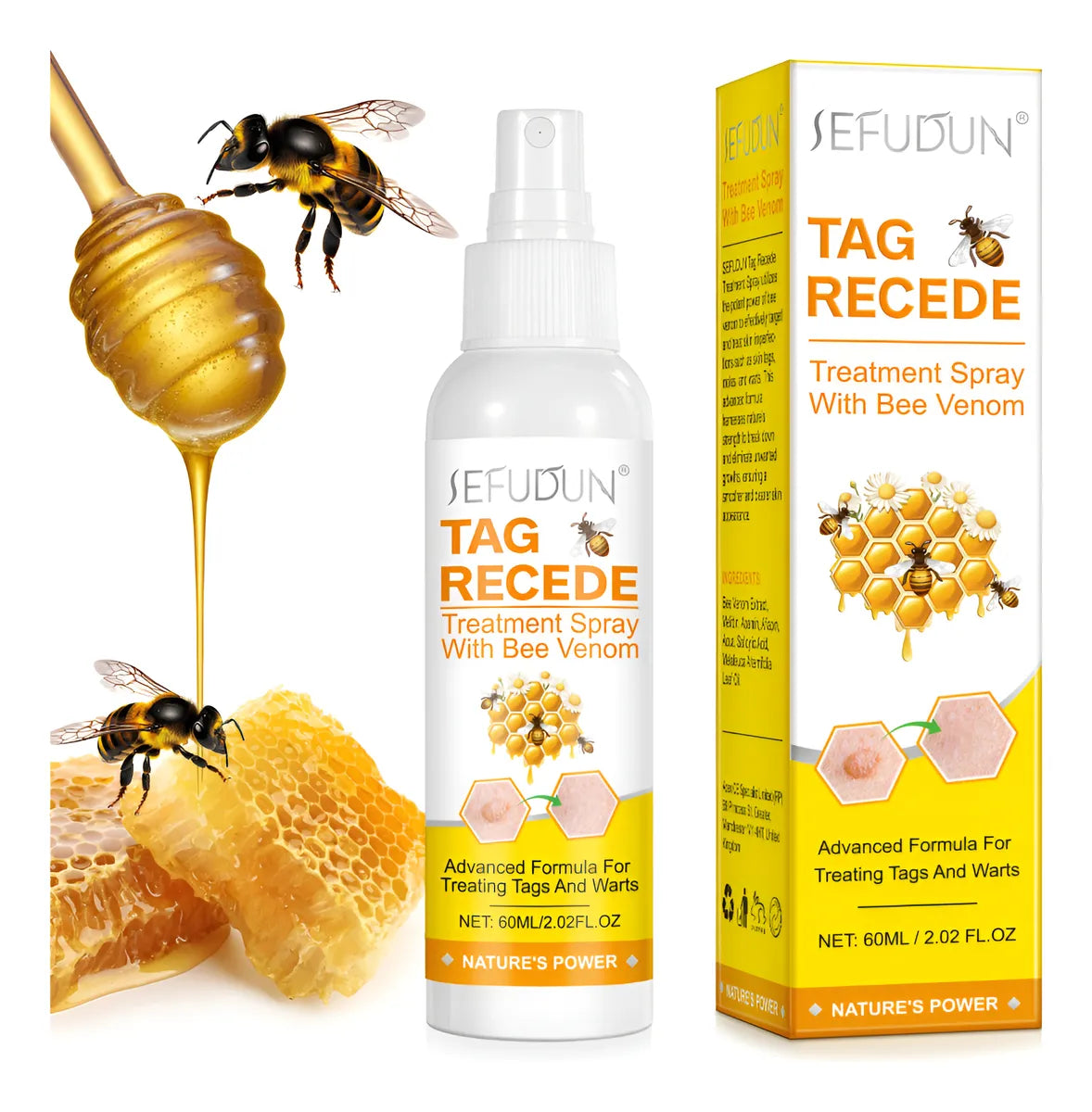 Tag Recede - Spray eliminador de verrugas de veneno de abeja - 60ml