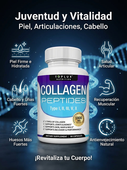 Toplux Complejo Multi-Colágeno 1800mg: 5 Tipos de Colágeno para Piel y Articulaciones (90 Cápsulas)