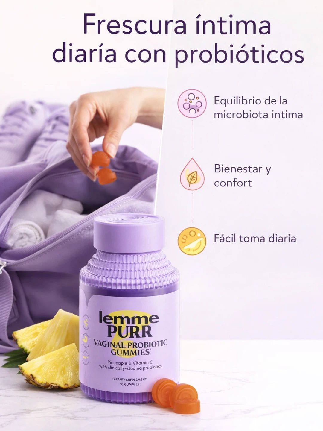Lemme Purr - Gomitas Probióticas Vaginales para Mujeres (60 Cápsulas Veganas)