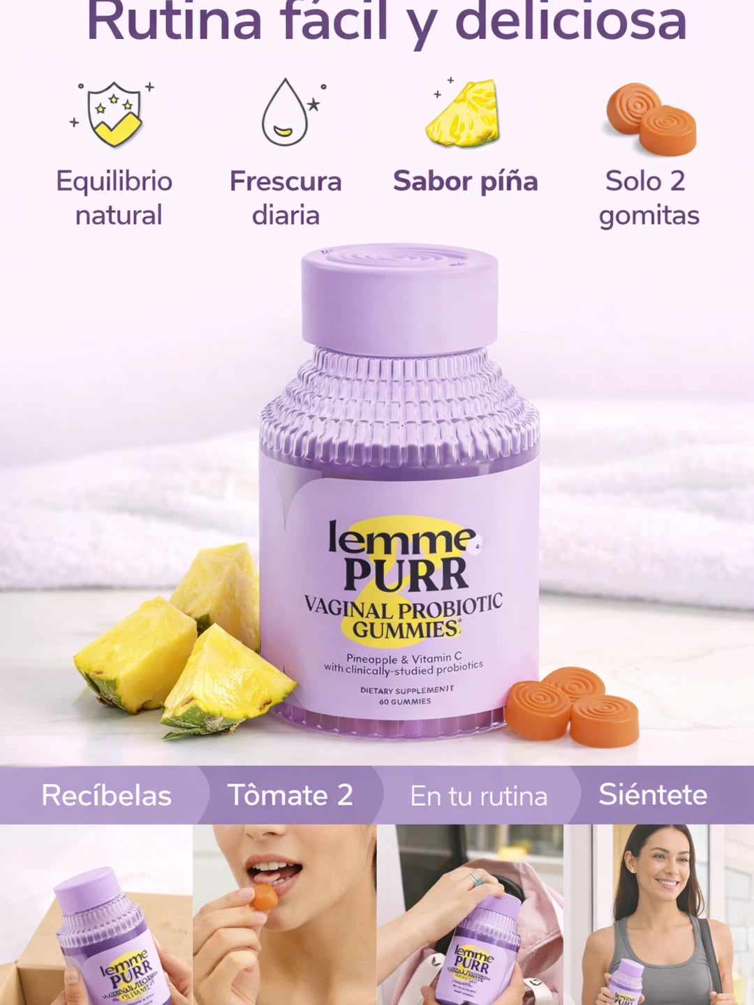 Lemme Purr - Gomitas Probióticas Vaginales para Mujeres (60 Cápsulas Veganas)