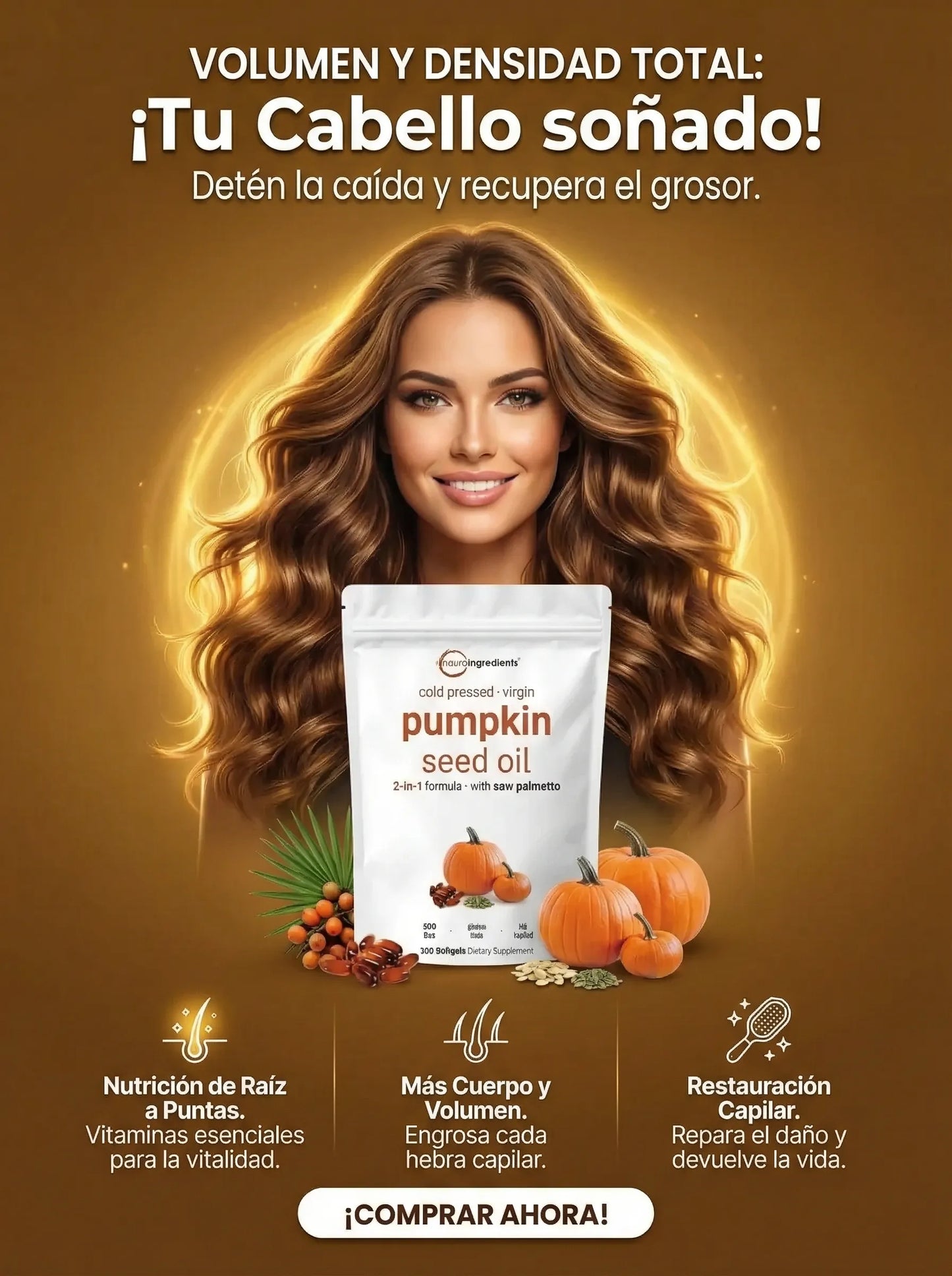 PUMPKIN SEED OIL - Crecimiento y densidad capilar y Bienestar de la próstata y vejiga (100 cápsulas blandas)