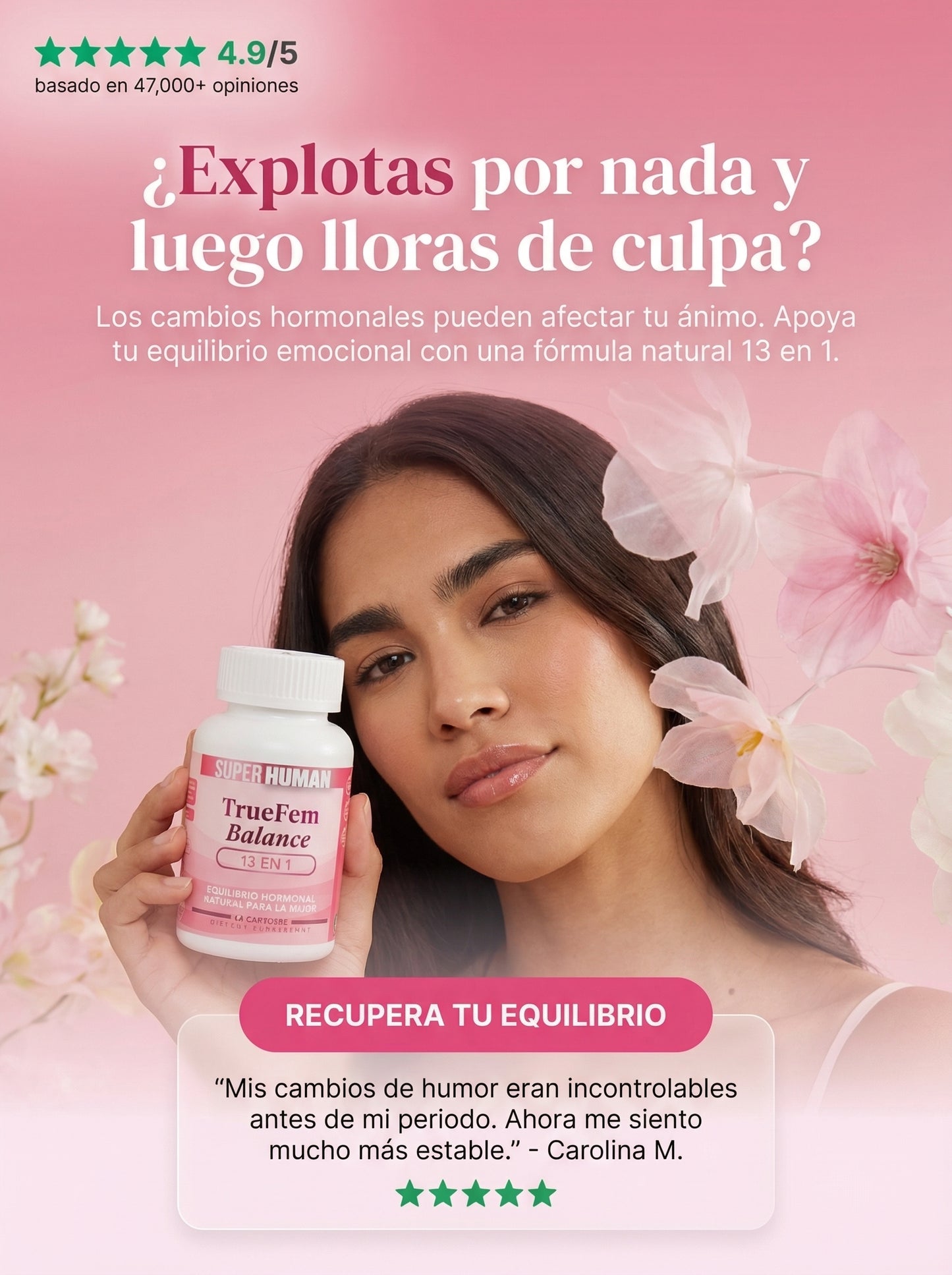 TrueFem Balance – Cápsulas para el Equilibrio Hormonal y Bienestar Femenino (60 Cápsulas) – SuperHuman™