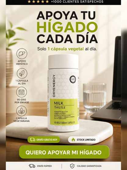 Milk Thistle - Fórmula de Apoyo Hepático con Cúrcuma, Inositol y Vitamina C (1000 mg)
